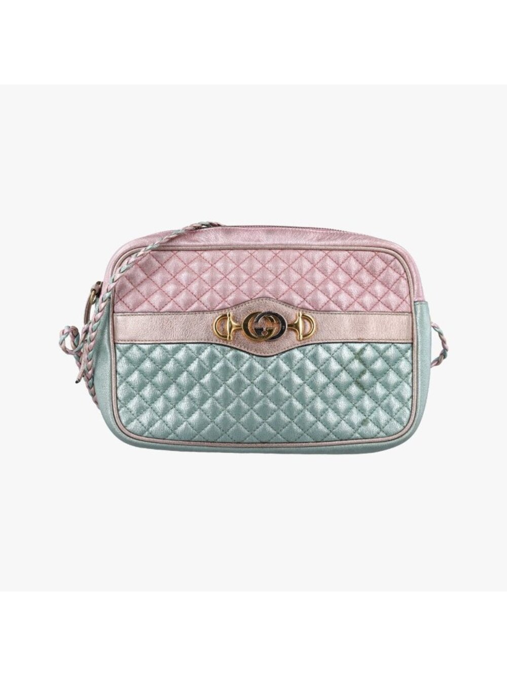 Gucci Trapuntata Camera Laminate Pink Green Multi Leather